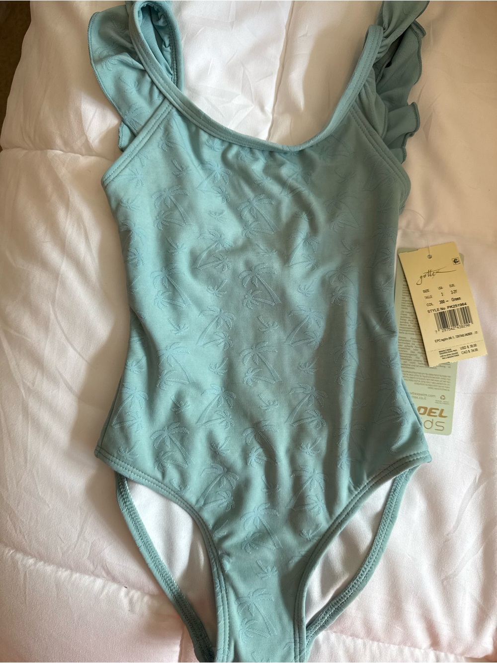 Gottex Kids swimsuit Palm Party Textured Square Neck Ruffle size 3T